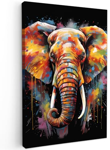 MuchoWow© Quadros Decoração Sala Cuadros Decoracion Dormitorios Lienzos | 80x120 cm - Decorativos para Modernos Elefante - Graffiti - Negro - Animales - Colores