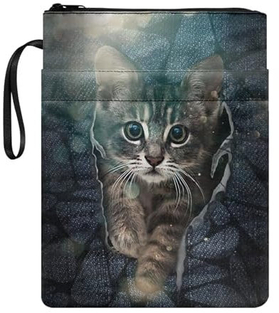 Poceacles Niedliche Katze Buch Sack Book Sleeve mit Reißverschluss Book Cover Zipper Protector Taschenbuch Abdeckung Waschbar Book Pouch mit Tasche
