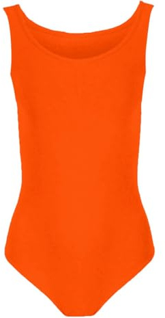Hamishkane® Body da Ginnastica per Ragazze, Body Senza Maniche a Collo Tondo in Microfibra per Danza e Balletto, Body Elasticizzato Morbido e Aderente per Bambini dai 3 ai 13 Anni, Arancione fluo, 9
