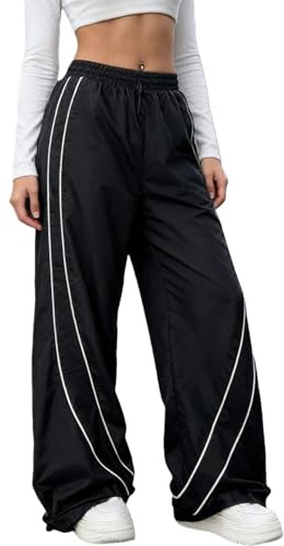 FCOOLYEET Y2k Herren-Sweathose mit weitem Bein, Baggy-Trainingshose, Gothic-Fallschirmhose, Coole Jogginghose für Herren, Schwarz, X-Groß