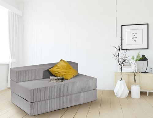 Traumnacht Bäddsoffa med överdrag av grått manchestertyg, avtagbart överdrag, tvättbar, liggyta 140 x 200, tillverkad enligt tysk kvalitetsstandard
