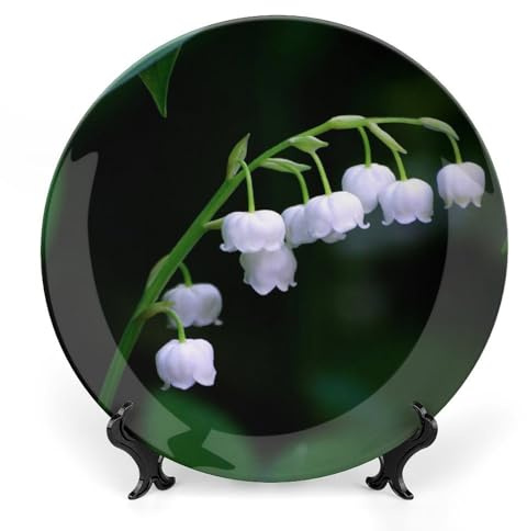 Lily of The Valley Flowers Decorative Plate for Wall Home Wobble-Plate with Display Stand Table Decor Ornament Ceramic Dinner Plate Dessert Dish Holiday Home Decoration 10