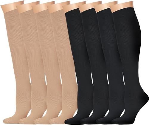 8 Pares Calcetines de Compresión (15-20 mmhg) Hombres Mujeres Soporte Medias Compresión para Atletismo Running Enfermeras Viajes Vuelo Varices