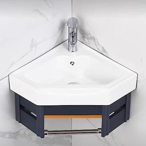 Lavabo ad Angolo per Bagno, Lavabo a Parete, Lavabo Bianco Compatto Finitura Resistente ai Graffi e alle Macchie, Combo per Piccoli Spazi Mobile a Parete Design Set Lavabo in Resina Bianca (Colore :