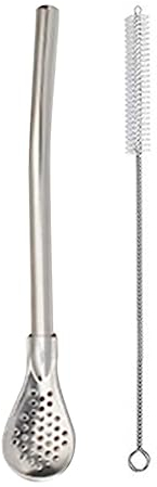 Yerba Mate Bombilla Paille en acier inoxydable avec cuillère filtrante – Cuillères filtrées amovibles, pailles réutilisables pour thé en vrac, café, boissons, avec brosses de nettoyage, 125 mm
