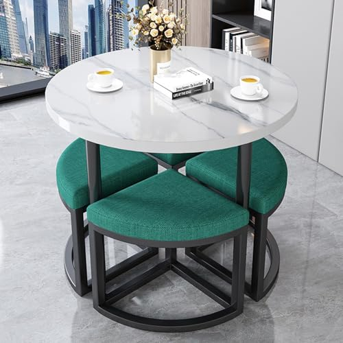 Esstisch-Set For Konferenztische, Esstisch Mit 4 Stühlen, U-förmige Rückenlehne, Metallrahmen Aus Holzimitat, Für Verkaufsbüro,Geschäfte, Besprechungen, Kleine Runde Tische ( Color : Marble , Size : G