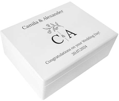 Creative Deco Weiße Hochzeitsgeschenke Personalisiert für Brautpaar | Initialen Anfangsbuchstaben Vornamen | Geschenk zur Hochzeit JGA Erinnerungsbox | Holzkiste Hochzeitsgeschenk Personalisierte