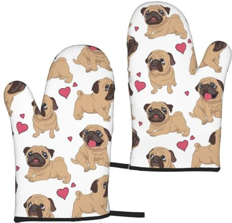 Cuccioli di carlini divertenti cartoni animati, Guanti da forno Guanti da cucina antiscivolo, Guanti da forno resistenti al calore Un paio