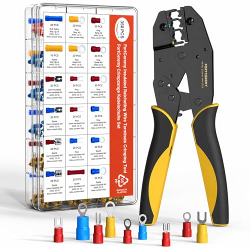 Crimpzange Kabelschuhe Set, FortCeremy Kabelschuhzange Isolierte, Krimpzange Set mit 350 Terminal, Elektrische Steckverbinder Quetschverbinder 0,5-6mm² für Elektrische Kabelschuhe, Presszange