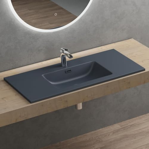 doporro Waschbecken mineralguss Einbauwaschtisch100x48x14cm anthrazit matt | Einbauwaschtisch Eckig mit Überlauf Waschtisch Handwaschbecken, Einfache Montage, DIN-Anschlüsse Colossum02