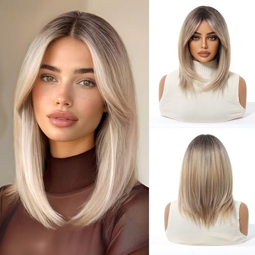 Esmee Kurze Glatte Ombre Blond Bob Perücke für Damen mit Pony - 14IN