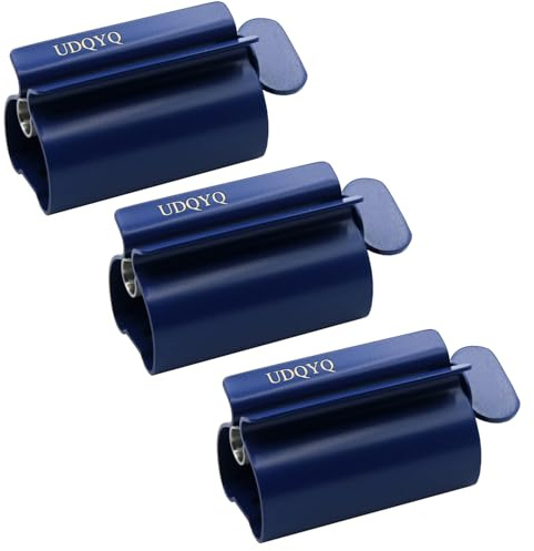 UDQYQ Lot de 3 presse-tubes, presse-tube, dentifrice, en acier inoxydable, pour économiser du dentifrice, avec fonction support, bleu