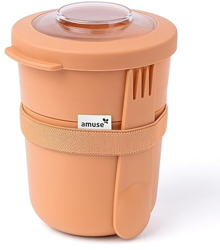 Amuse Bol Muesli à Emporter Enfants | Comme Pot de Yaourt à Emporter, Bol Tylla Duo 150ml + 450ml pour la Maternelle | Lavable au Lave-vaisselle & Hermétique, Boîte de Conservation Alimentaire | Peach