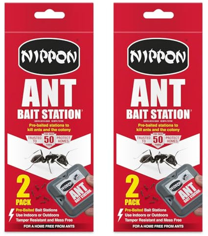 Nippon Ant Bait Station, 2 Pack Pre-Baited Ant Trap Stations for Home & Garden, Tamper Resistant to Control Ants without Mess, For Clean, Easy Indoor & Outdoor Domestic Use (2 PK (4 Bait Stations))