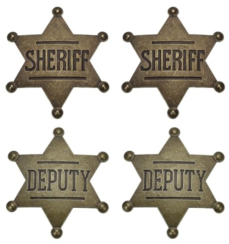 FINGERINSPIRE 4 Stück Sheriff Abzeichen Aus Legierung Im Tibetischen Stil 66x58mm Stellvertretender Sheriff Metallabzeichen Anstecknadel Aus Antikbronze/Gold Polizeibrosche Western Cowboy Abzeichen