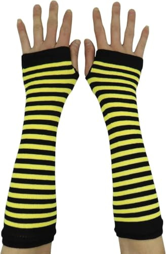AUSUAYA Warme Damen-Handschuhe, gestreift, lang, fingerlos, für Punk Rock/Cosplay/Goth Party itWM-S-G5