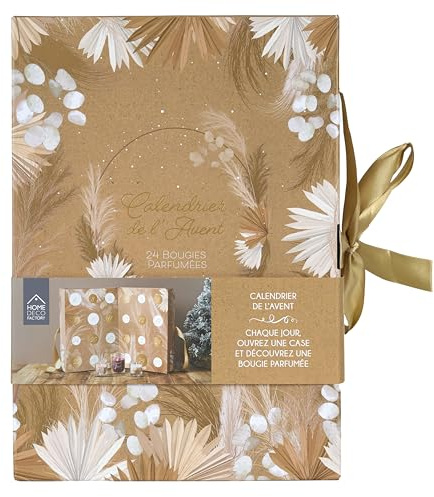 HOME DECO FACTORY - BO0044 Calendrier de l'Avent avec 24 Bougies Parfumées - Design Élégant - Senteurs Variées - Conçu pour Ambiance Festive de Noël - 24 Pièces - Couleur Blanc Marron