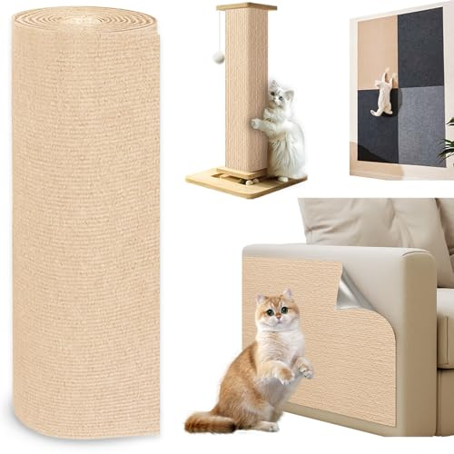 Jyvex Kratzmatte Selbstklebend 300cmx40cm - Katzenkratzmatten für Wand, Kratzteppich, Katzenteppich (Khaki) | Selbstklebend, trimmbar, DIY, für Sofa, Stuhl, Boden, Möbelschutz