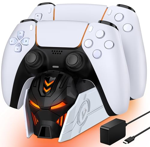 PS5 Stazione di ricarica controller con alimentatore UE, casco dall'aspetto fresco, ricarica rapida 2-3 ore per Playstation 5/Edge Controller