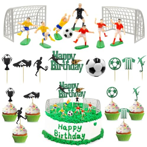 23 Stück Tortendeko Fussball, Tortenaufleger Fussball Deko, Fussballs Party Tortenaufleger, Fussballs Cupcake Topper, Fußball Torten Deko Figuren, Fußball Kuchen Deko für Junge Kinder