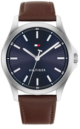 Tommy Hilfiger Reloj con Movimiento de Cuarzo de Tres Manecillas para Hombre con Correa de CueroMarrón - 1710669