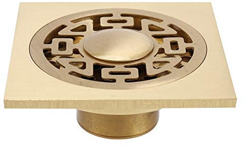KWMAEEUID Dusch-Bodenablauf, Messing, 10,2 cm, quadratischer Dusch-Bodenablauf, abnehmbare Abdeckung, Badezimmer-Abtropffläche mit Haarsieb für Küche, Waschraum, Garage, Keller