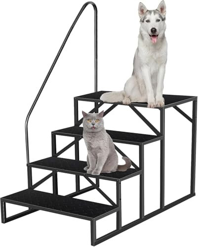 Scala 4 Gradini con Corrimano, Scaletta per Piscina Gradini Acciaio Antiscivolo per Caravan, Scale Gradini Portatile per Camper con Cinque Ruote, Scaletto per Casa