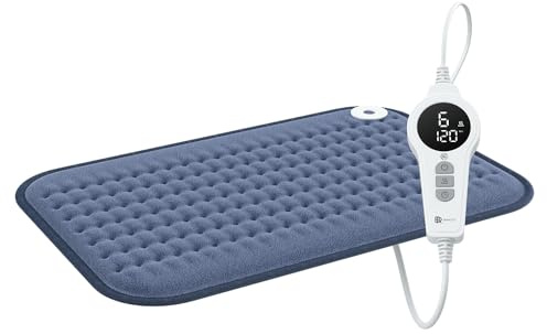 BR Bringer Coussin chauffant infrarouge avec arrêt automatique - 6 niveaux de chauffage (25-60°C), protection contre la surchauffe, lavable, écran LED, flanelle extra douce (Bleu, 45 x 30 cm)