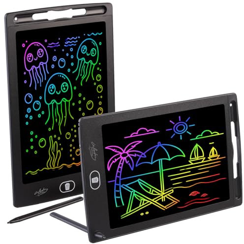 infactory LCD Schreibtafel: 2er-Set LCD-Schreibtafeln für Kinder, 8,5/21,5 cm, Stift, anthrazit (Schreib-Tafel, Bunte LED-Schreibtafel, Eingabestift)