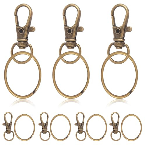 Mousqueton Anneau Porte Clef Métal 84 Pièces Anneaux, Attache Porte Clé, Fermoir Mousqueton, Pivotant Keychain, Crochet Porte Clef pour Bijoux Gadget DIY Décoratio（Vintage）