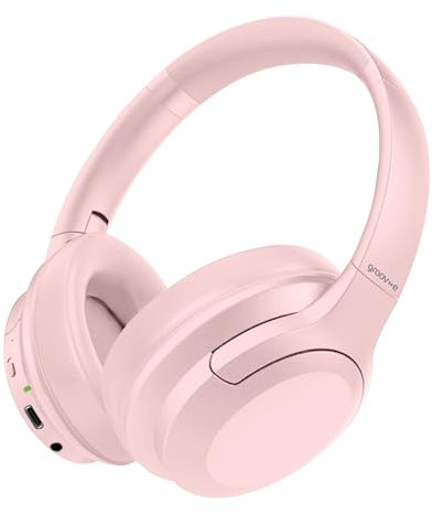 groov e Rhythm Wireless Headphones - Active Noise Cancelling Headphones with 32Hrs of Audio Playback - Bluetooth & 3.5mm Audio Jack - Pink