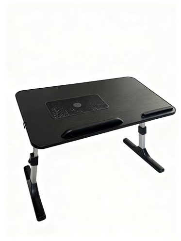 8AMTECH Adjustable Laptop Desk with Cooling Fan Foldable Laptop Tray with Legs Bed Table for Laptop Working Reading and Writing Eating in Bed Sofa Couch Floor (Large, Black)
