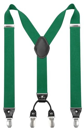 JEMYGINS Bretelles pour homme larges de 3,5 cm avec 4 clips de bretelles en forme de Y, élastiques et à longueur réglable, vert, M