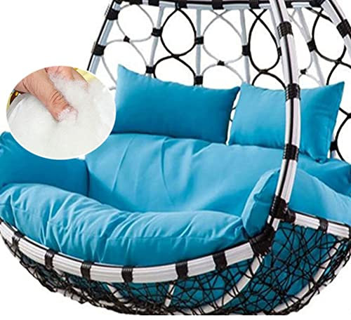 Blue Double Egg Chair Cushion for 2 Seater Garden Patio Rattan Basket Chair Waterproof and Thick Hanging Hammock Swing Seat Pad with Head Pillow