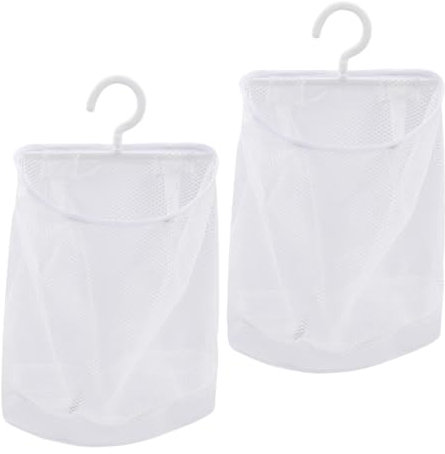 Lot de 2 sacs à pinces à linge réutilisables pour pinces à linge - Crochet de suspension facile pour ranger les pinces à linge - Sac à linge pour la salle de bain et la cuisine