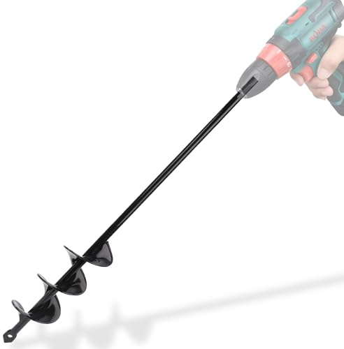 Warmfay Tarière de jardin pour perceuse d'escargots de jardin 75 x 5 cm | Foret à plantation pour visseuse sans fil - Tige hexagonale en acier inoxydable - Foret hélicoïdal noir à tige solide