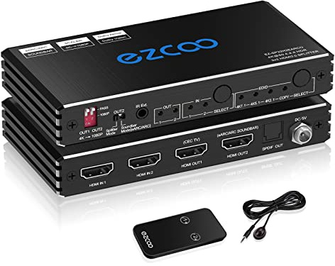 HDMI Splitter 4K 60Hz ARC/eARC for Soundbar HDMI Switch Bi-direction 1 In 2 Out or 2 Input to 2 Output SPDIF 5.1CH Breakout D-olby Vision Atmos HDR CEC HDCP2.2 Scaler 4K 1080 for Xbox,PS5,SONOS ARC