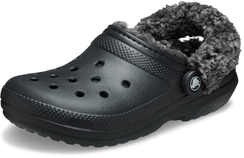 Crocs Unisex-Adult Classic Fleece Lined Clogs, Fuzzy Slippers for Women and Men, Black, 13 Women/11 Men