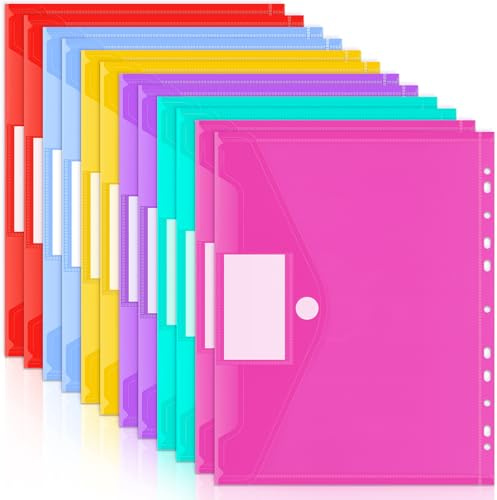 12 Stück Dokumententasche A4, 6 Farben Dokumentenmappe, 11 Löchern Mappen mit Etikettentasche, Wasserdicht Prospekthüllen für Dokumente Organisieren