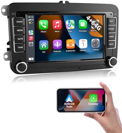 ESSGOO 4+64G Android 14 Car Stereo For VW Golf 5 6 Polo Passat Touran Skoda Seat,with Wireless Carplay and Android Auto,2 DIN 7 inch Touchscreen Bluetooth Radio FM GPS SWC Navi WiFi