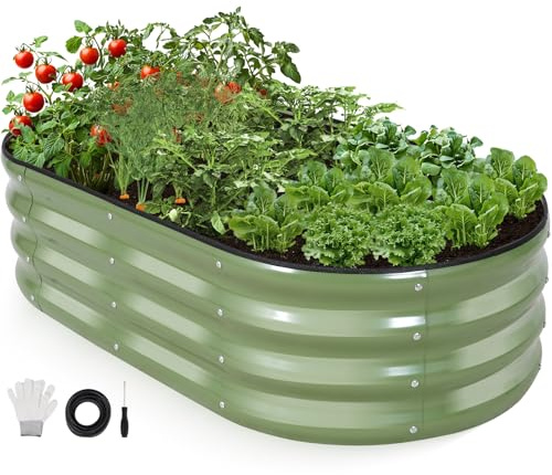 INNO STAGE Förhöjd trädgårdssäng galvaniserad, 120 x 60 x 30 cm, trädgårdsplantor av metall för utomhus för att odla grönsaker, örter, blommor, kit för förhöjd trädgårdssäng av stål - Olivolja, 1