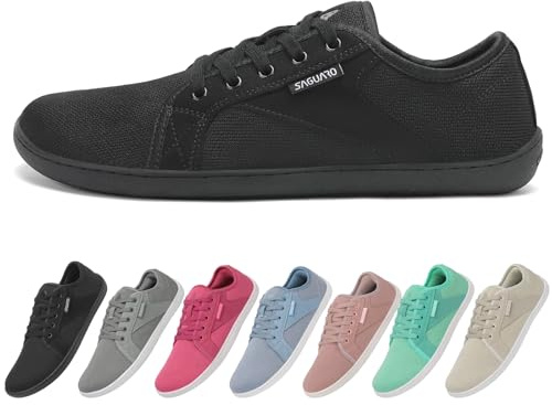 SAGUARO Barfußschuhe Herren Damen Knit Fitnessschuhe Atmungsaktive Weich Barfussschuhe rutschfeste Minimalschuhe Barfuß Freizeitschuh für Männer Frauen, Luck Ⅰ, Schwarz, 38 EU