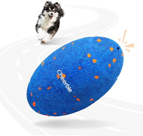 Cheerble Wicked Ball Rugby, interaktiver Hundeball mit Quietscher, Blau | Automatisch selbstrollendes Hundespielzeug Quietschend mit 3 Modi, USB-C, E-TPU-Hülle, für Kleine bis große Hunde
