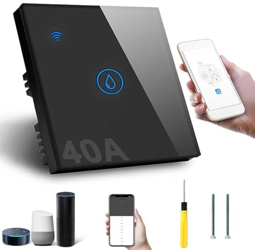 Acmerota Smart Immersion Heater Timer Switch Balck 40A WIFI Smart Wall Touch Boiler Switch Immersion Heater Timer Switches Works with Alexa Google Home and SmartLife APP Tuya