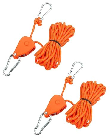 FUGLUS 2 Stück Flaschenzug mit Seilspanner Abspannseil, Seilratsche mit 4m Seil, Umlenkrolle mit Zeltspanner, Abspannseile mit Seilbremse, Gilt für Camping, Sonnensegel, Zelt
