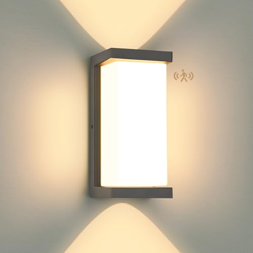 YindaLux 36W LED Aussenlampe mit bewegungsmelder, IP65 3900LM Wandleuchte Innen/Außen, 3000K Modern Außenleuchte mit bewegungsmelder, Aluminium Außenleuchte für Terrasse, Eingang, Flur, Anthrazit