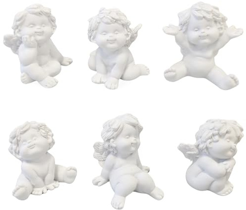 IGOR Engel Sitzend, 6er Set: Schutzengel Figuren, Deko Engelsfiguren, Weihnachtsengel, Kleine Dekoengel, Dekofiguren Weiß, Geschenk Geburtstag, Muttertag, Weihnachten, Glücksbringer Klein, 6 cm