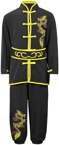 Sinleey Vêtement Kung Fu Enfant Unisexe Ensemble Tenue Arts Martiaux Tai Chi Chinois Traditionnel Wushu Tenue Wing Chun Uniforme Noir 7-8 ans