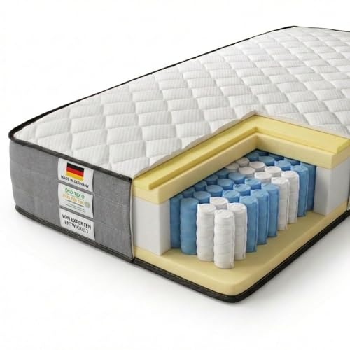 KNERST Royaldream Taschenfederkernmatratze 90x200, H3/H4, Matratze 25 cm | 7 Zonen Federkern, Komfortschaum, Orthopädische Matratze, H3 & H4, atmungsaktiv, druckentlastend, OEKO-TEX®