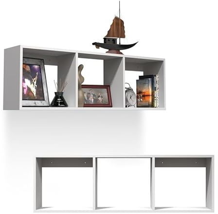 INTEGRI Bücherregal - Wandregal - Hängeregal - Schweberegal - Würfelregal 110x35x20 cm Regal schmal - Deko Wohnzimmer - Regal Weiß - Pflanzenregal - Flur Möbel - Wandschrank